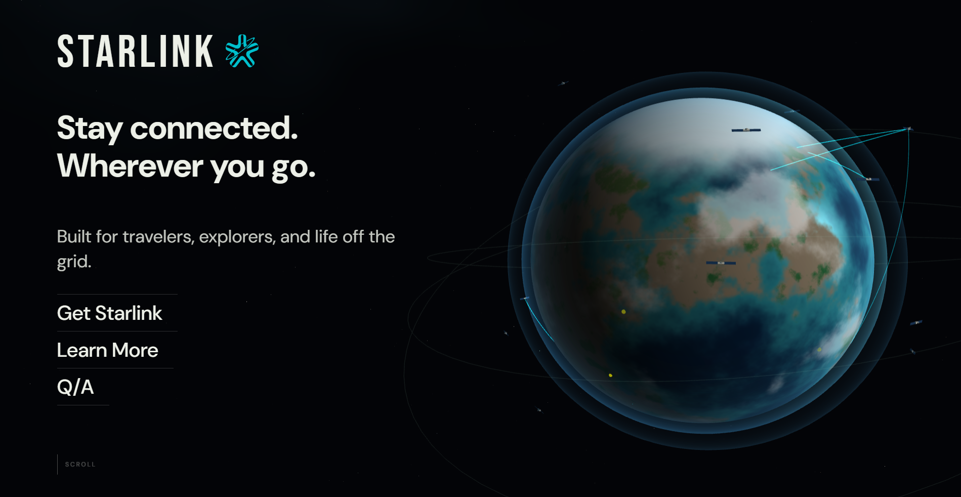 Starlink redesign homepage with minimalist approach, clear headline and horizon