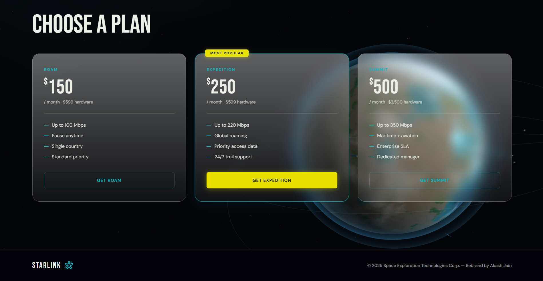Three pricing plans displayed simultaneously, ranked by what users care about first