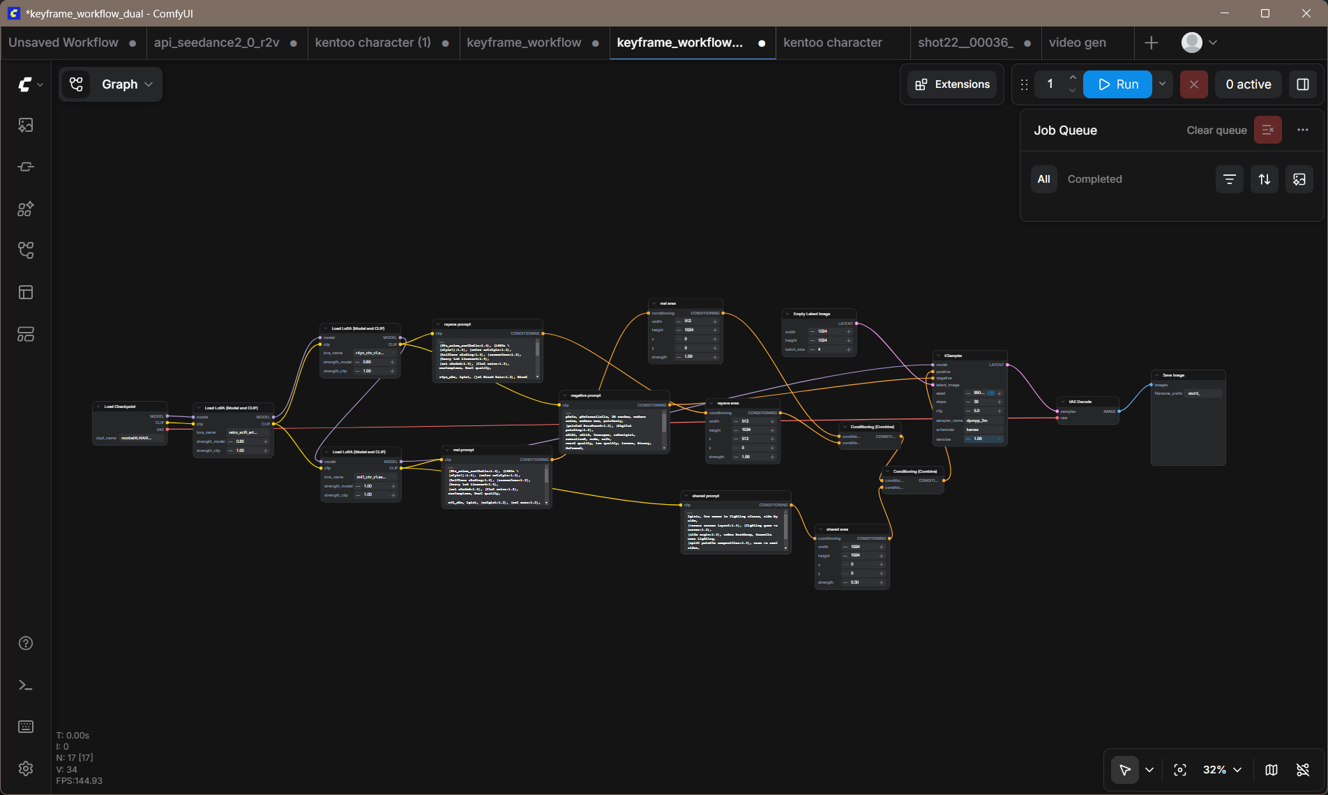 ComfyUI dual-character workflow with regional prompting and parallel CLIP encoders for Rayana and Mai
